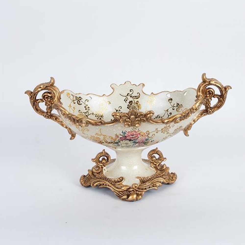 Φοντανιέρα από πορσελάνη/πολυρεζίν σε χρώμα χρυσό με λουλούδια 42x23x24