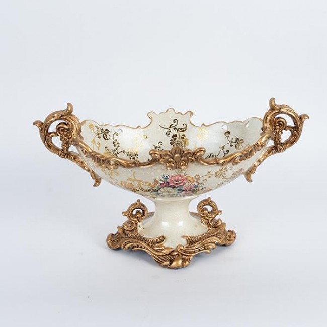 Φοντανιέρα από πορσελάνη/πολυρεζίν σε χρώμα χρυσό με λουλούδια 42x23x24