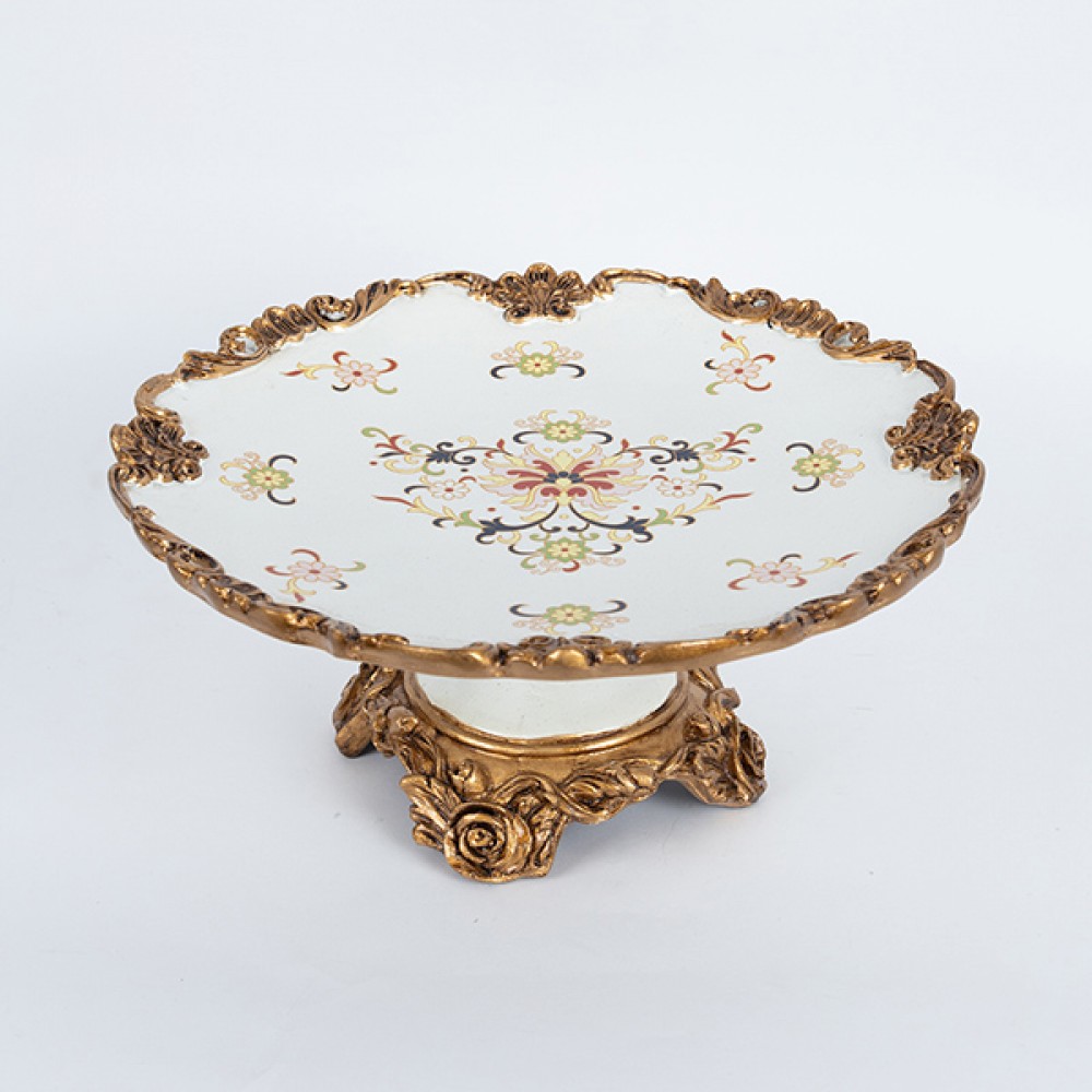 Τουρτιέρα από πορσελάνη/πολυρεζίν σε χρώμα λευκό με λουλούδια 34x34x15