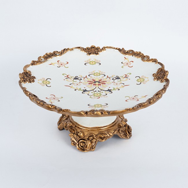 Τουρτιέρα από πορσελάνη/πολυρεζίν σε χρώμα λευκό με λουλούδια 34x34x15