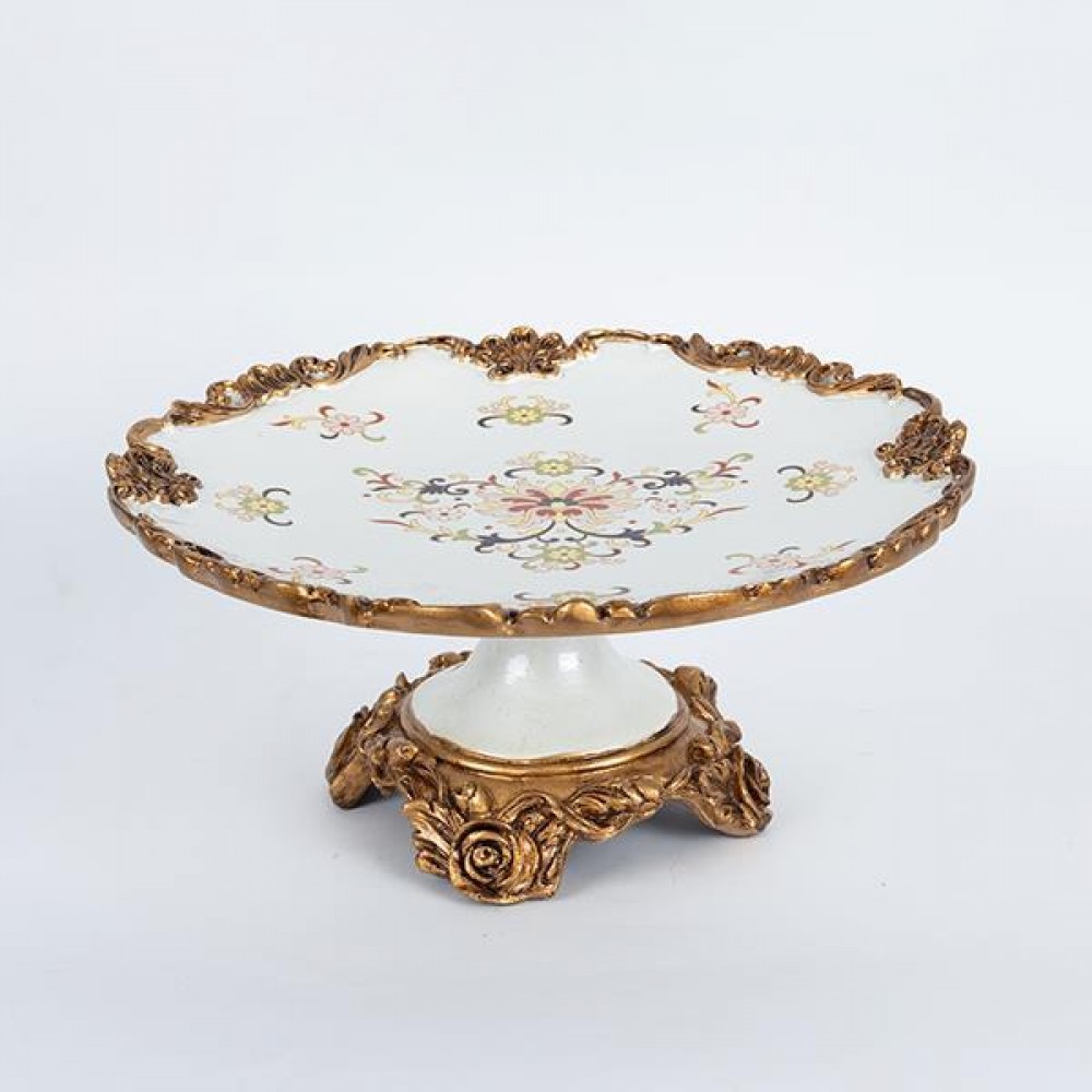 Τουρτιέρα από πορσελάνη/πολυρεζίν σε χρώμα λευκό με λουλούδια 34x34x15