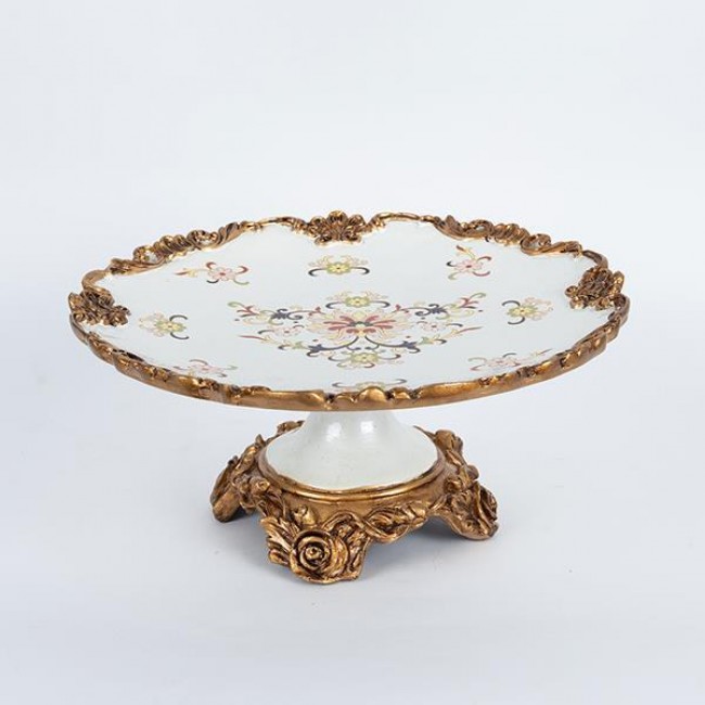 Τουρτιέρα από πορσελάνη/πολυρεζίν σε χρώμα λευκό με λουλούδια 34x34x15