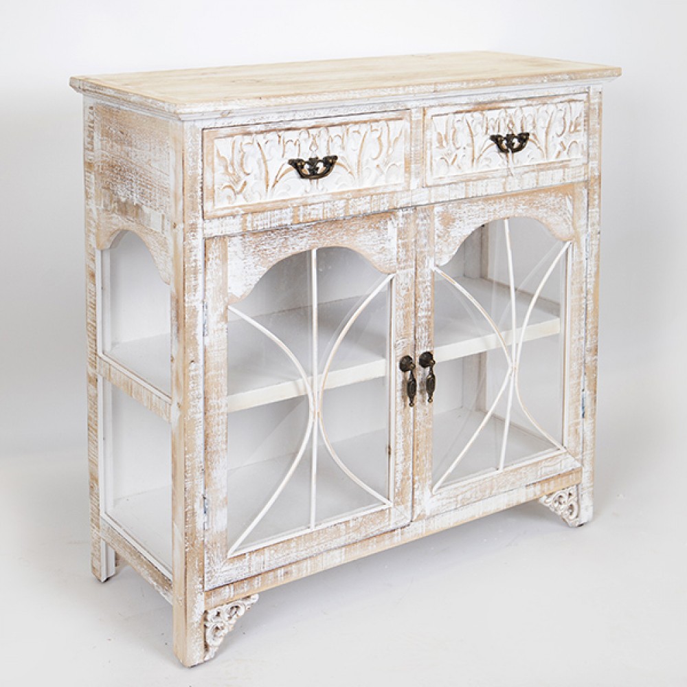 Μπουφές από ξύλο σε χρώμα λευκό με σχέδιο 79.5x31.5x78