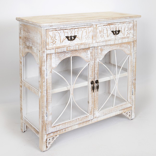 Μπουφές από ξύλο σε χρώμα λευκό με σχέδιο 79.5x31.5x78