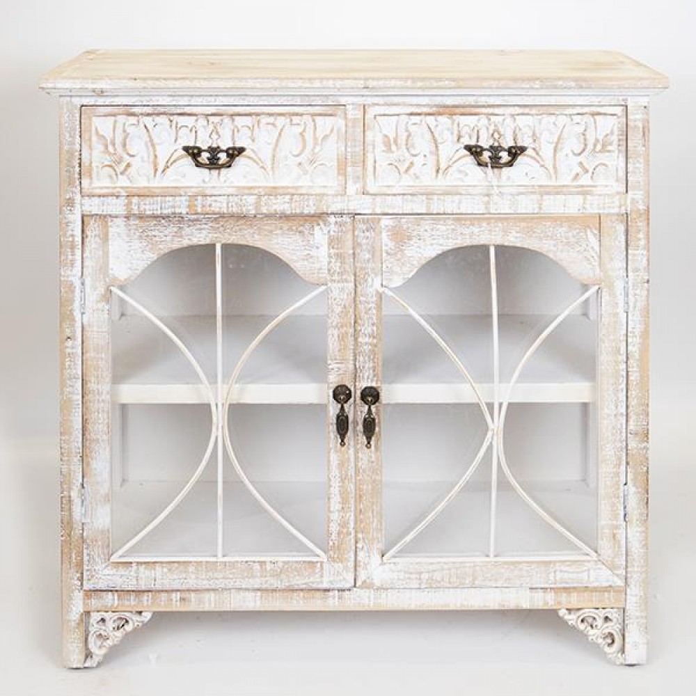 Μπουφές από ξύλο σε χρώμα λευκό με σχέδιο 79.5x31.5x78