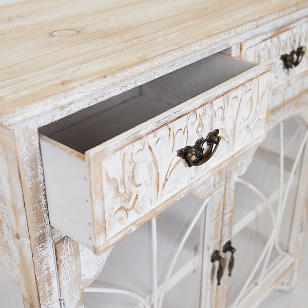 Μπουφές από ξύλο σε χρώμα λευκό με σχέδιο 79.5x31.5x78