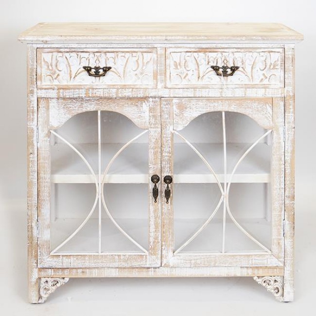 Μπουφές από ξύλο σε χρώμα λευκό με σχέδιο 79.5x31.5x78