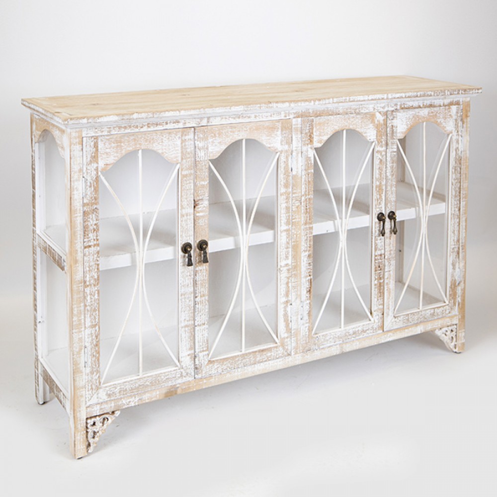 Μπουφές από ξύλο σε χρώμα λευκό με σχέδιο 121x32x78