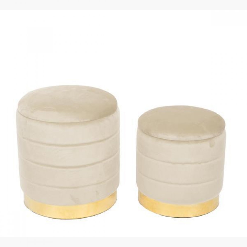 Σετ σκαμπό 2τμχ από βελούδο σε χρώμα μπεζ Φ34.5x38.5