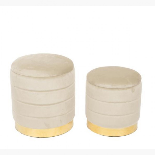 Σετ σκαμπό 2τμχ από βελούδο σε χρώμα μπεζ Φ34.5x38.5