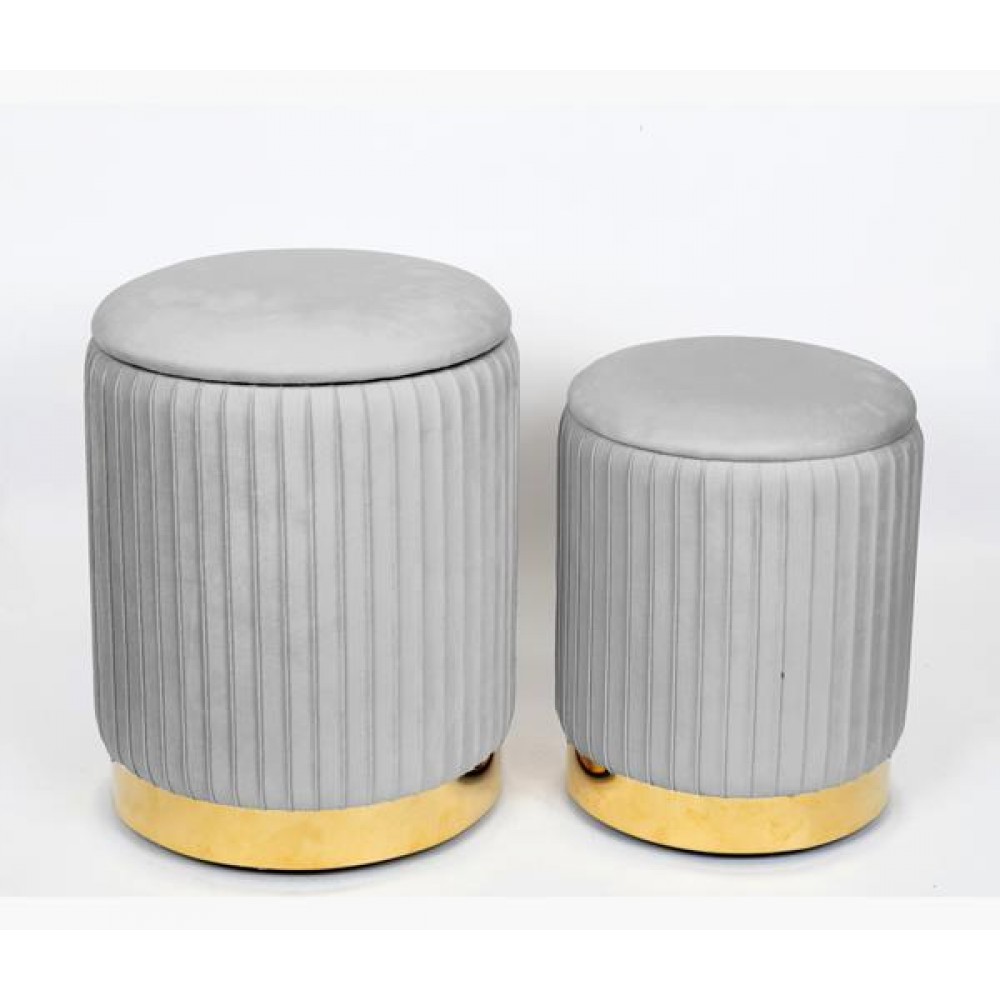 Σετ σκαμπό 2τμχ από βελούδο σε χρώμα γκρι Φ35x45