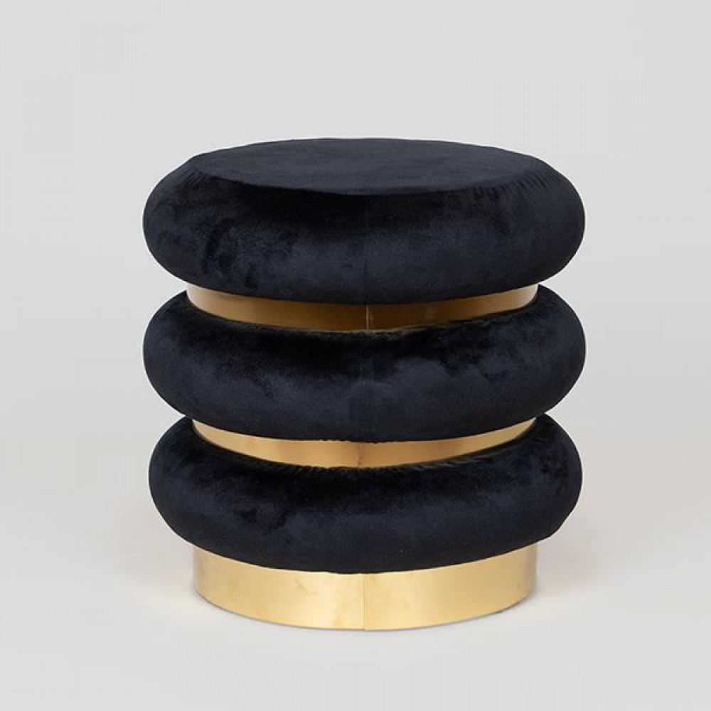 Σκαμπό από βελούδο/mdf σε χρώμα μαύρο/χρυσό Φ41x40