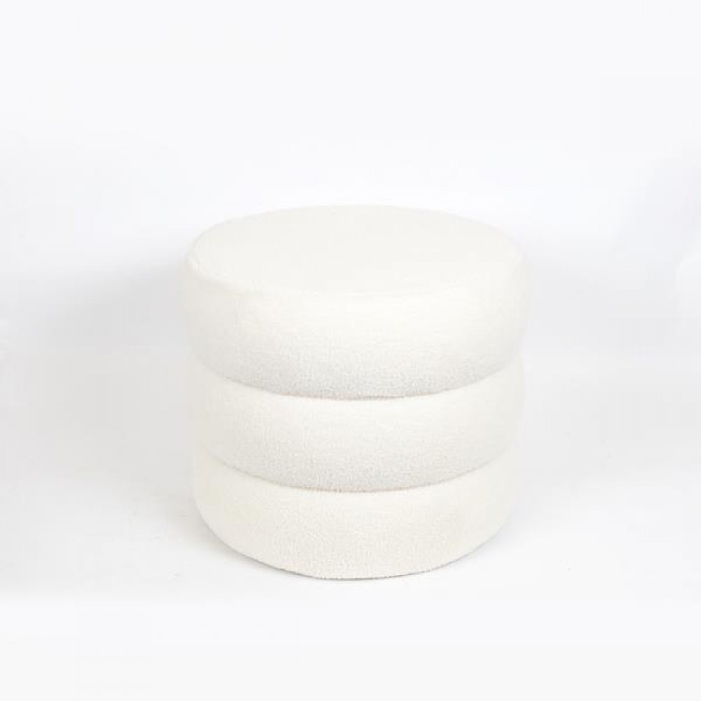 Σκαμπό από μπουκλέ ύφασμα σε χρώμα λευκό Φ48x39