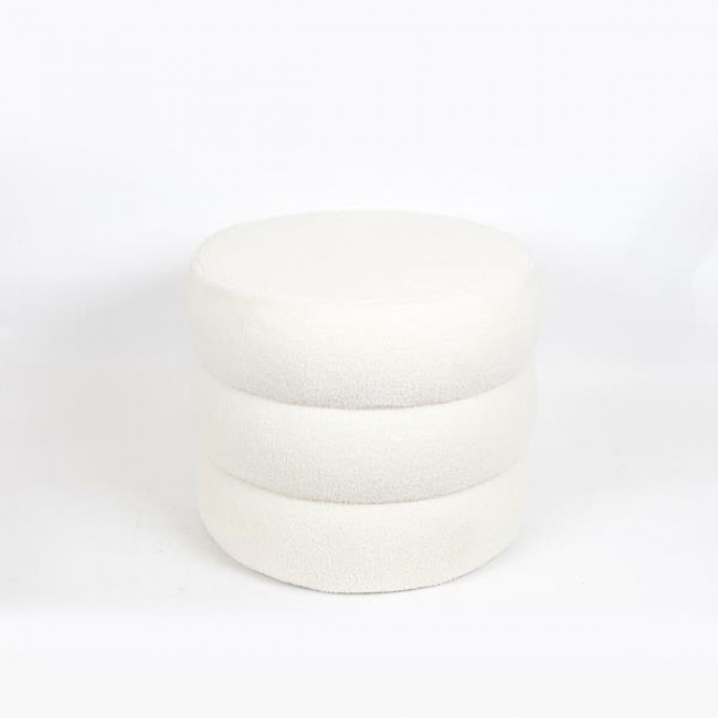 Σκαμπό από μπουκλέ ύφασμα σε χρώμα λευκό Φ48x39