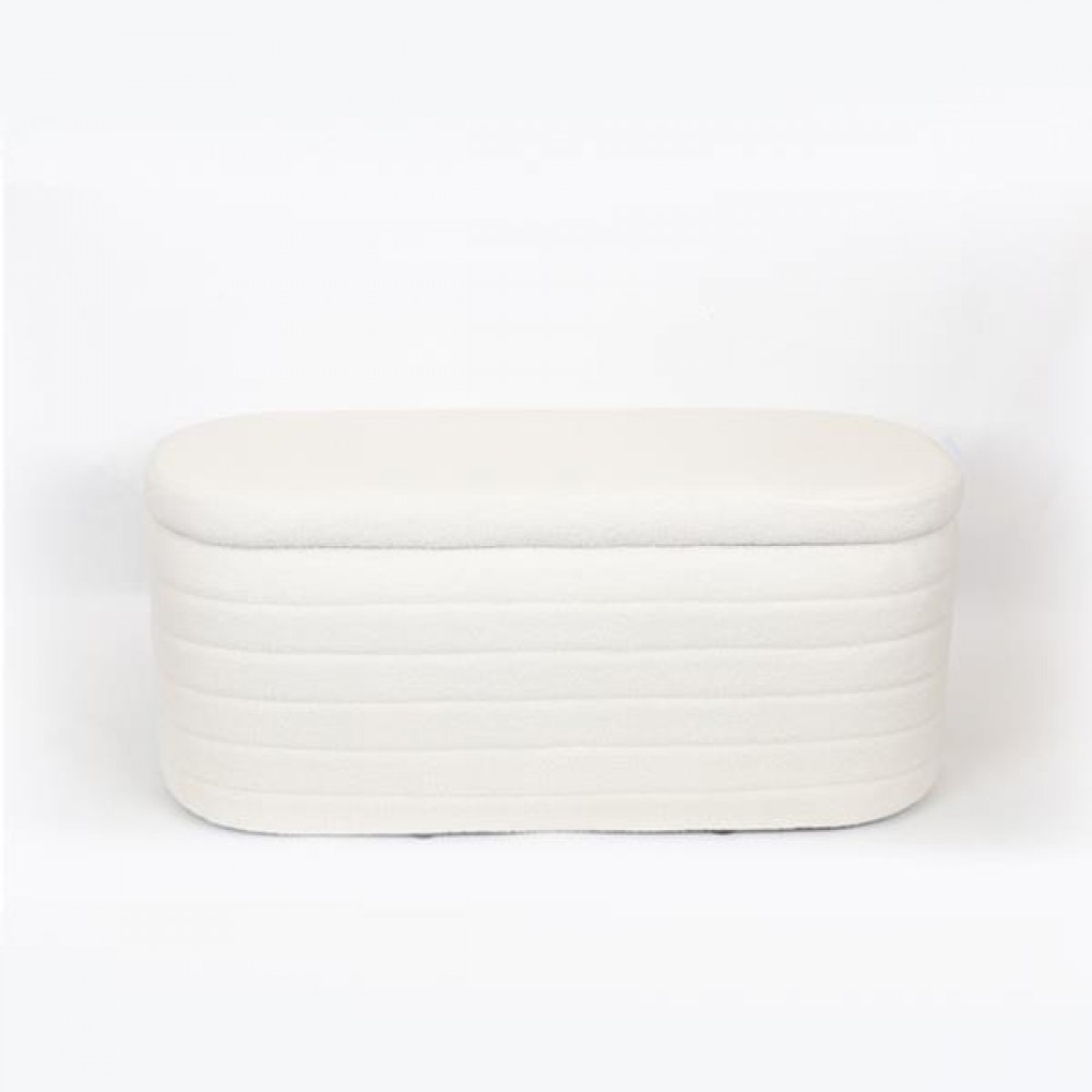 Ταμπουρέ από μπουκλέ ύφασμα σε χρώμα λευκό 98x42x42