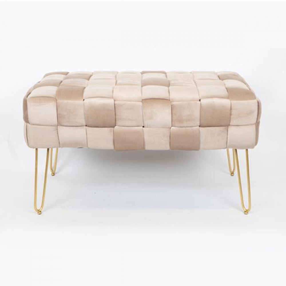 Ταμπουρέ από βελούδο/μέταλλο σε χρώμα μπεζ/χρυσό 82x43x46