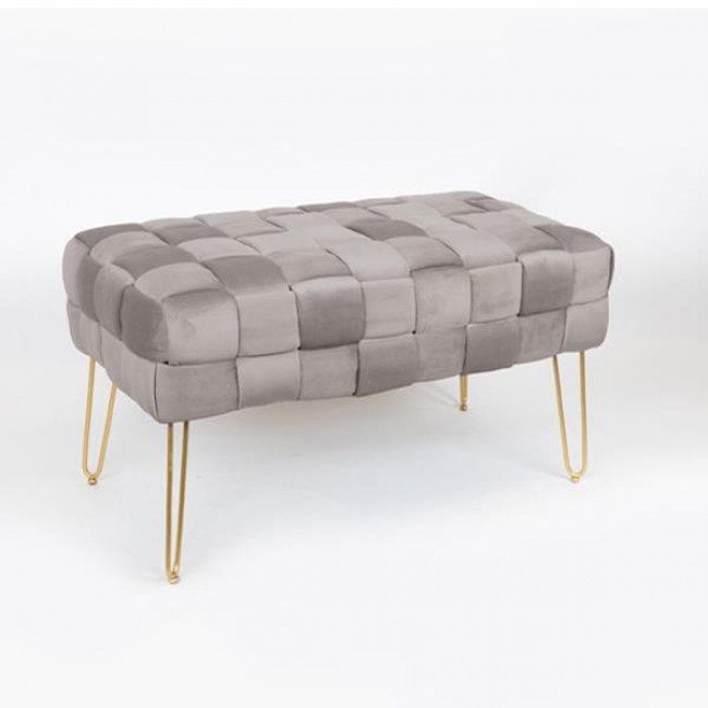 Ταμπουρέ από βελούδο/μέταλλο σε χρώμα γκρι/χρυσό 82x43x46