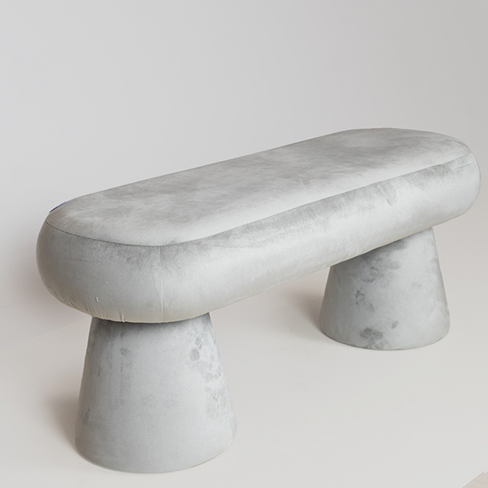 Ταμπουρέ από βελούδο/mdf σε χρώμα γκρι 98x37x40