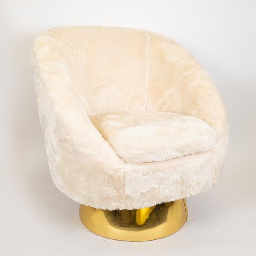 Πολυθρόνα από γούνινο ύφασμα/μέταλλο σε χρώμα λευκό/χρυσό 79x72x81