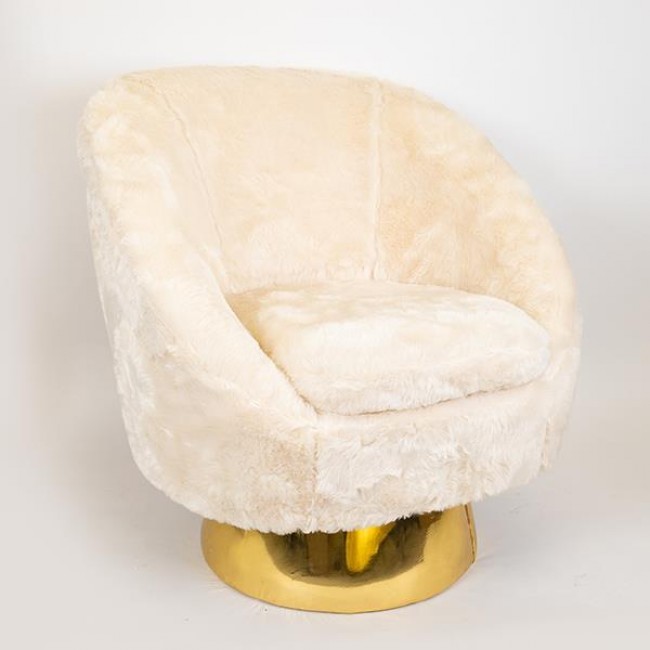 Πολυθρόνα από γούνινο ύφασμα/μέταλλο σε χρώμα λευκό/χρυσό 79x72x81