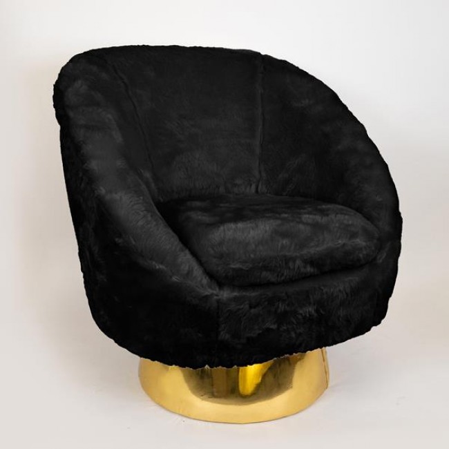 Πολυθρόνα από γούνινο ύφασμα/μέταλλο σε χρώμα μαύρο/χρυσό 79x72x81