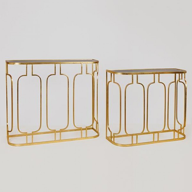 Κονσόλα 2τμχ από μέταλλο/γυαλί σε χρώμα χρυσό/μαύρο 100x30x80