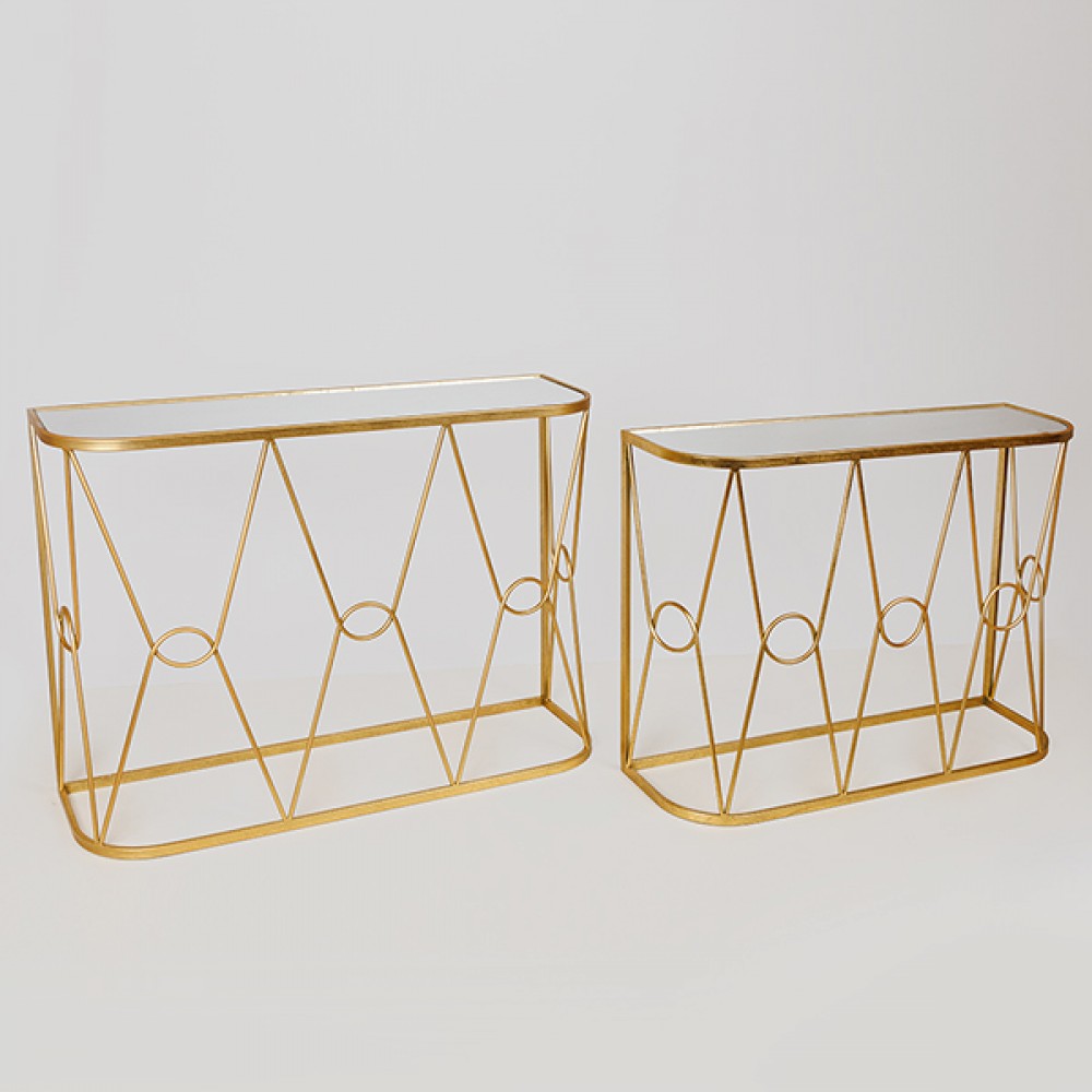 Κονσόλα 2τμχ από μέταλλο/γυαλί σε χρώμα χρυσό/μαύρο 100x30x75