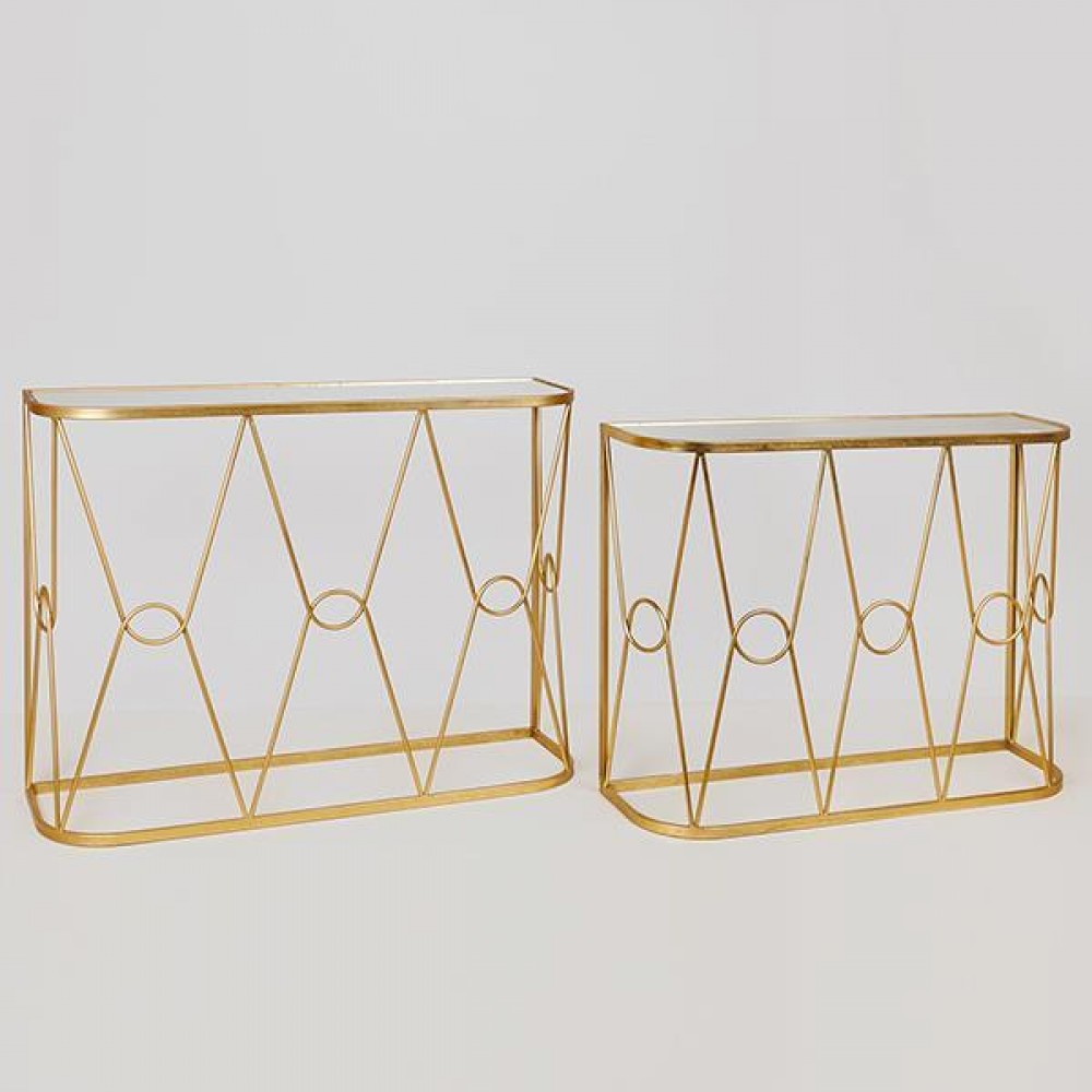 Κονσόλα 2τμχ από μέταλλο/γυαλί σε χρώμα χρυσό/μαύρο 100x30x75