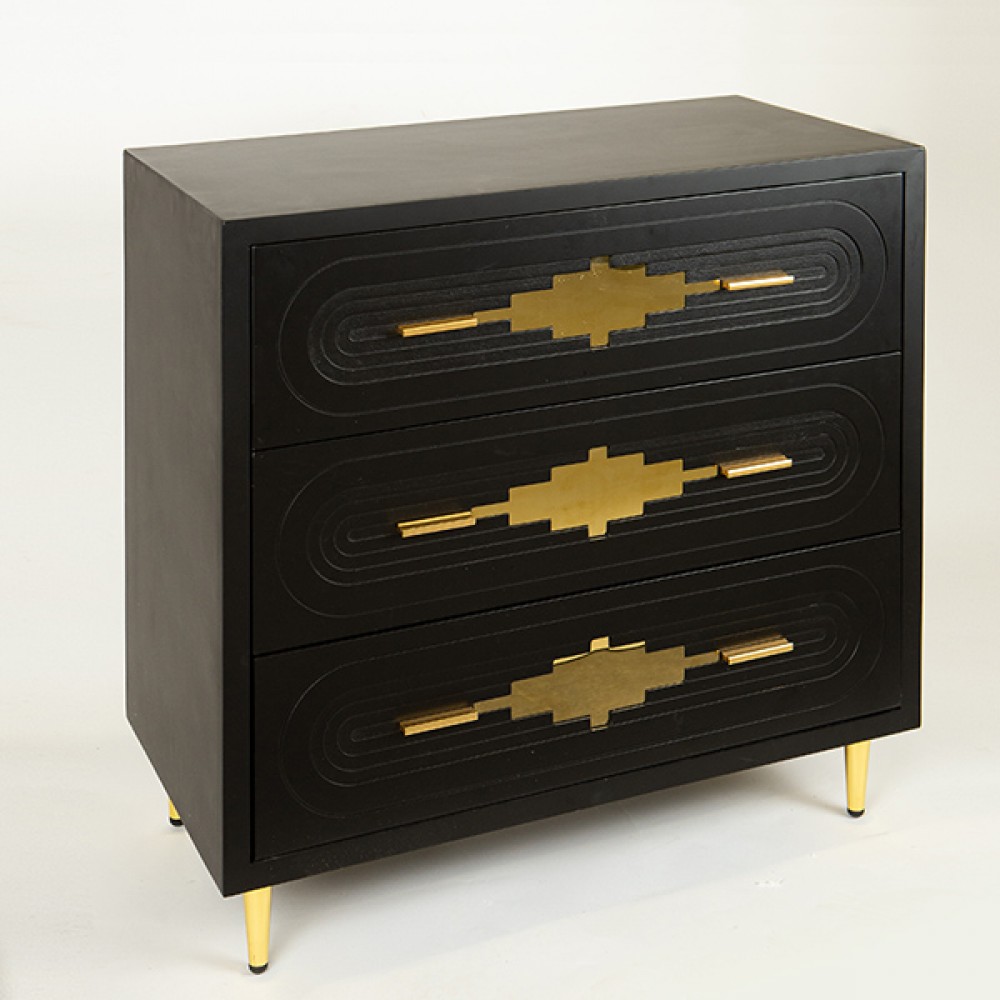 Συρταριέρα από ξύλο/μέταλλο σε χρώμα μαύρο/χρυσό 80x40x80