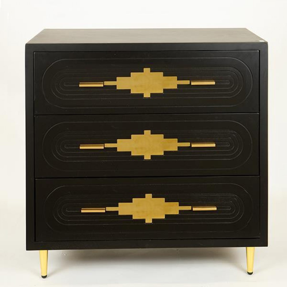 Συρταριέρα από ξύλο/μέταλλο σε χρώμα μαύρο/χρυσό 80x40x80