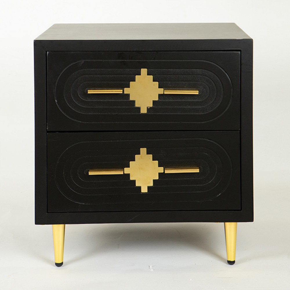 Κομοδίνο από ξύλο/μέταλλο σε χρώμα μαύρο/χρυσό 50x40x56