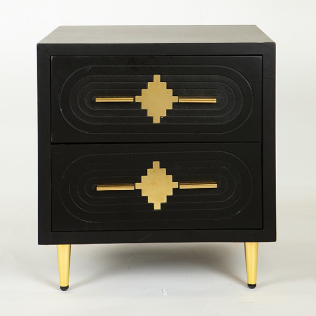 Κομοδίνο από ξύλο/μέταλλο σε χρώμα μαύρο/χρυσό 50x40x56