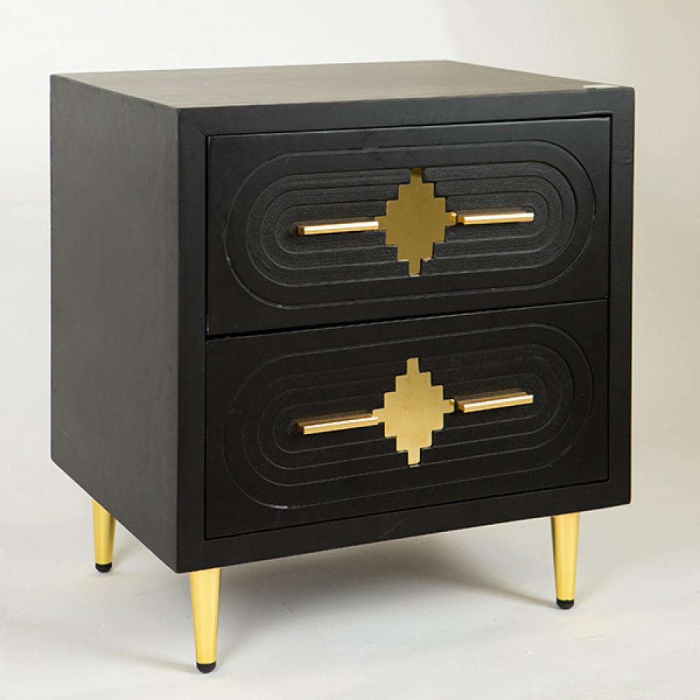 Κομοδίνο από ξύλο/μέταλλο σε χρώμα μαύρο/χρυσό 50x40x56