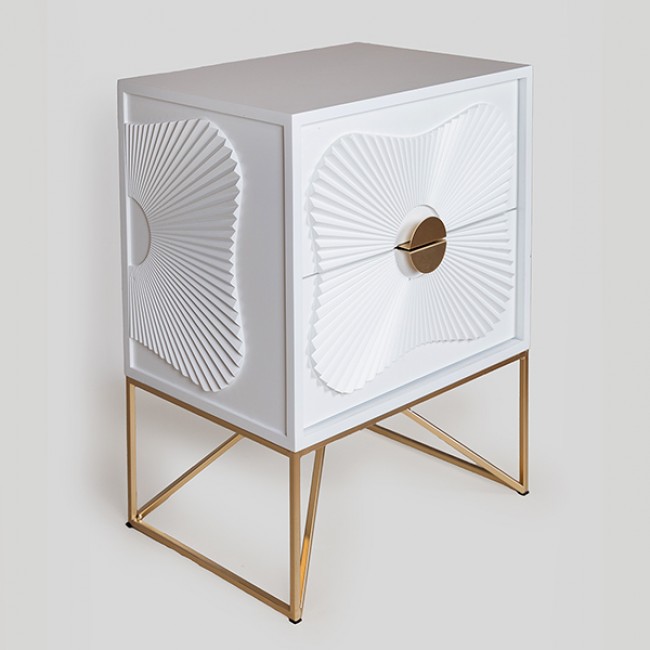 Κομοδίνο από ξύλο/μέταλλο σε χρώμα λευκό/χρυσό 48x35x64