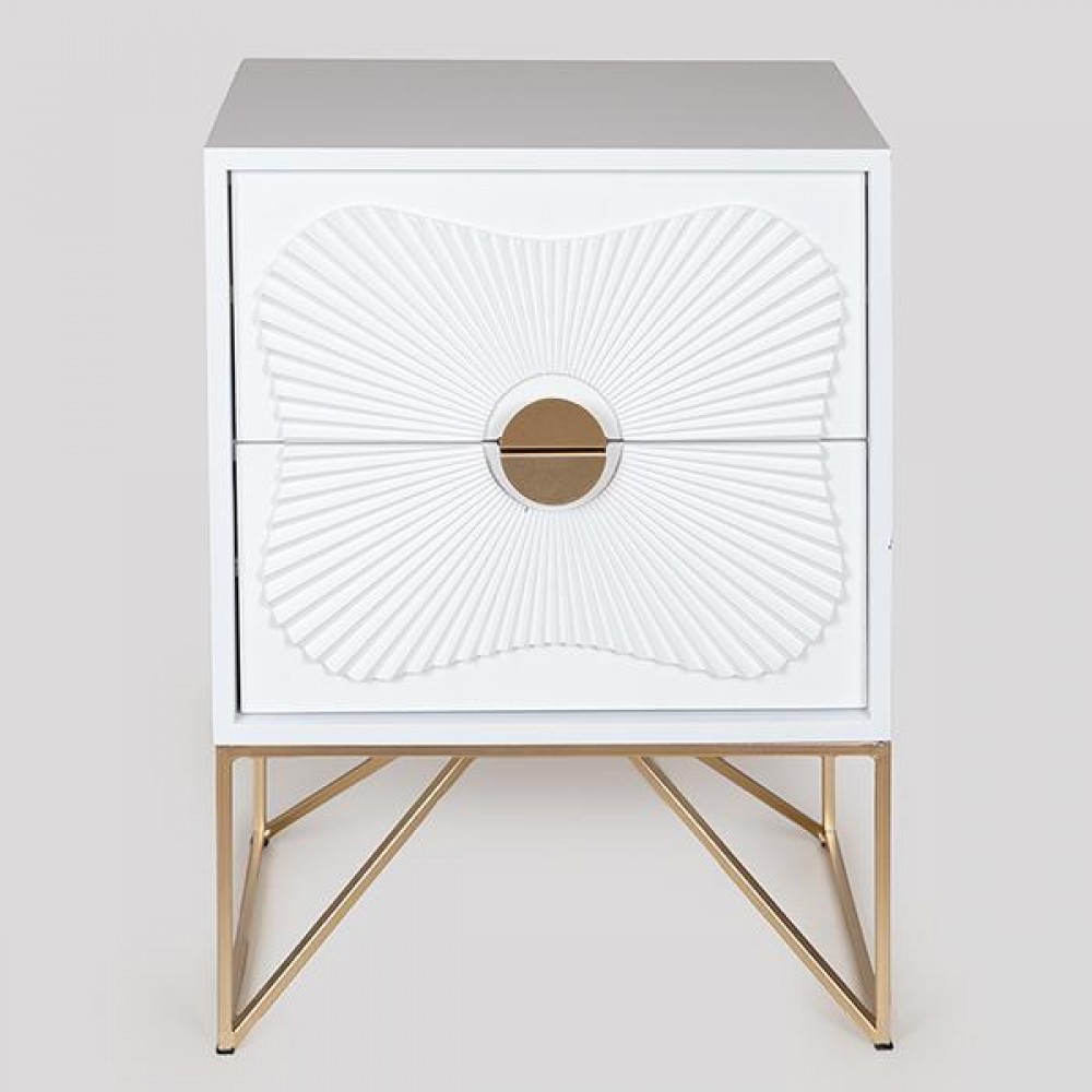 Κομοδίνο από ξύλο/μέταλλο σε χρώμα λευκό/χρυσό 48x35x64