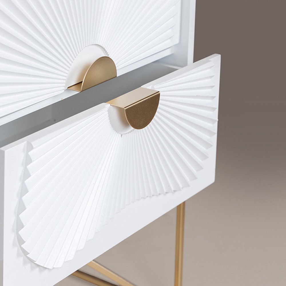 Κομοδίνο από ξύλο/μέταλλο σε χρώμα λευκό/χρυσό 48x35x64