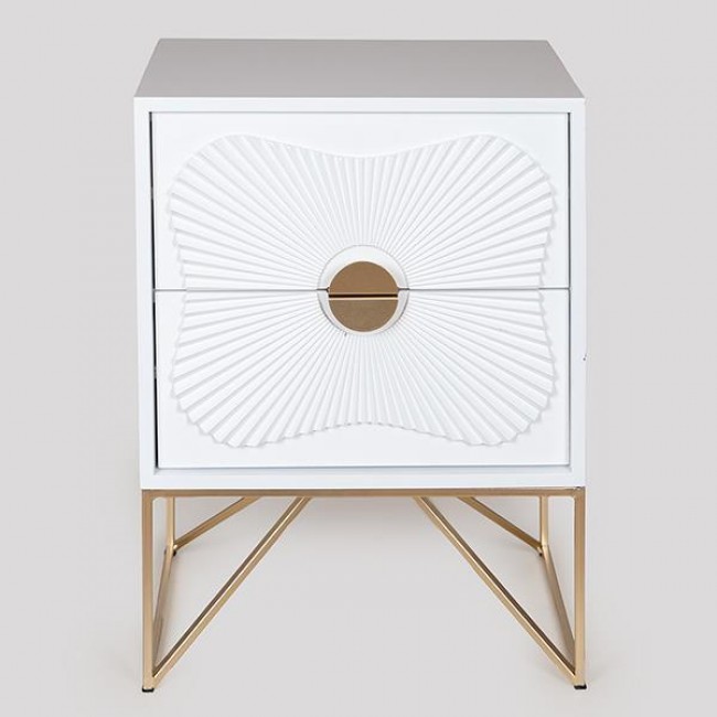 Κομοδίνο από ξύλο/μέταλλο σε χρώμα λευκό/χρυσό 48x35x64