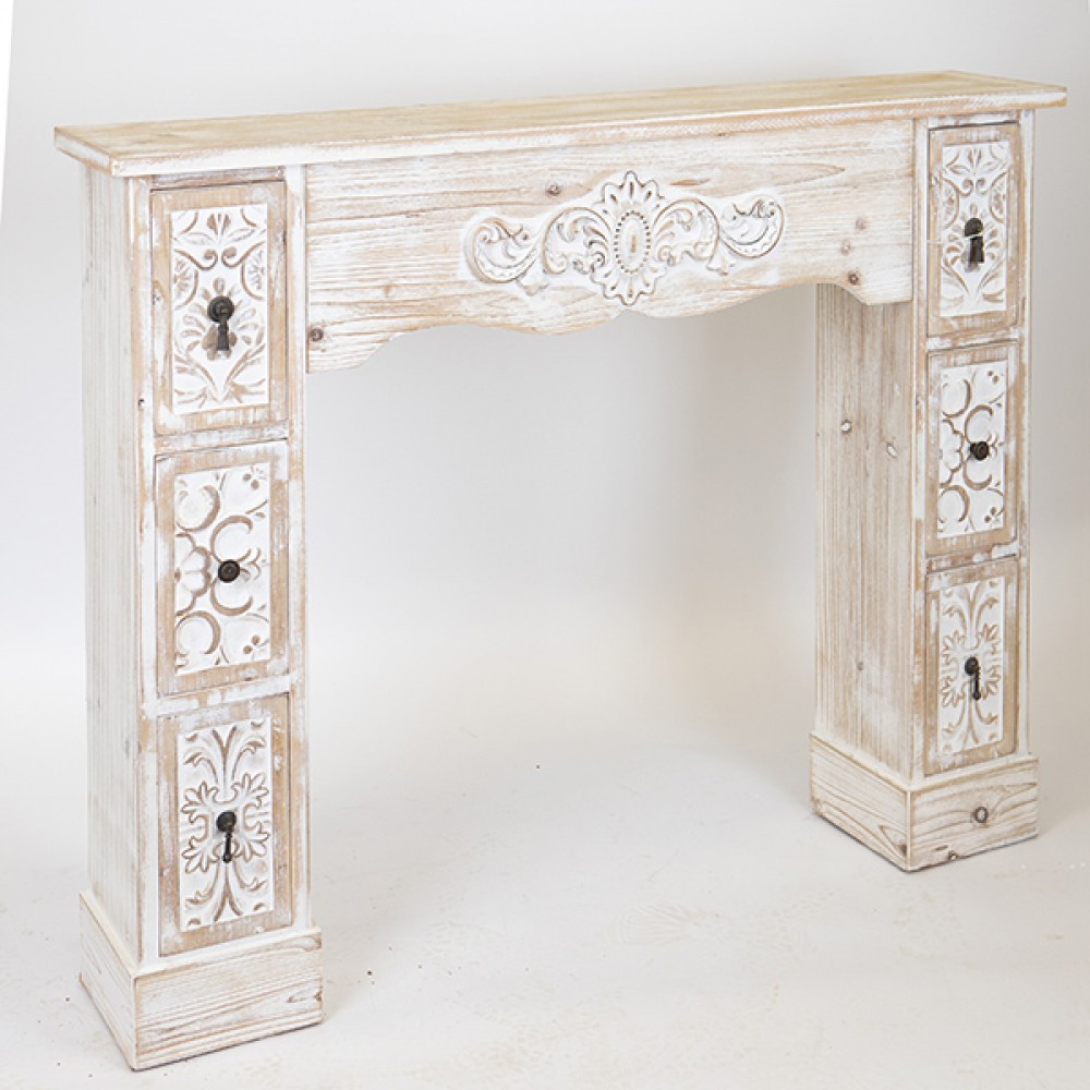 Πρόσοψη τζακιού από ξύλο σε χρώμα φυσικό/λευκό αντικέ 120x23x95