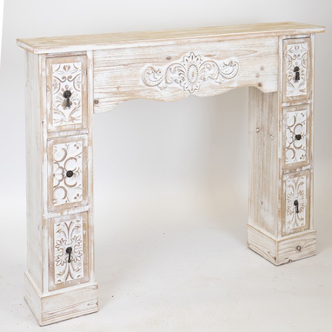 Πρόσοψη τζακιού από ξύλο σε χρώμα φυσικό/λευκό αντικέ 120x23x95