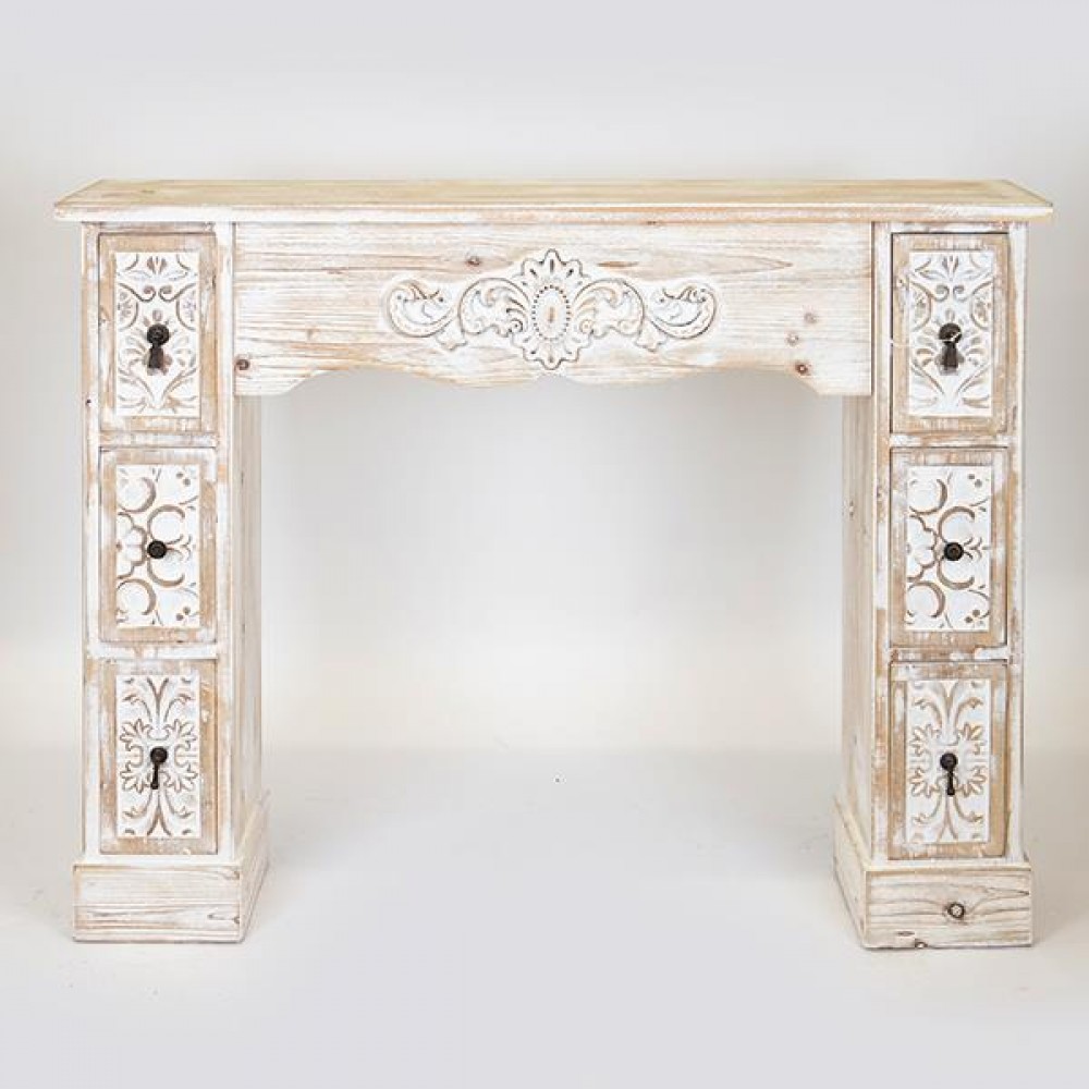 Πρόσοψη τζακιού από ξύλο σε χρώμα φυσικό/λευκό αντικέ 120x23x95