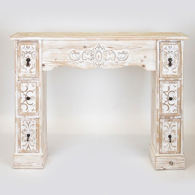 Πρόσοψη τζακιού από ξύλο σε χρώμα φυσικό/λευκό αντικέ 120x23x95