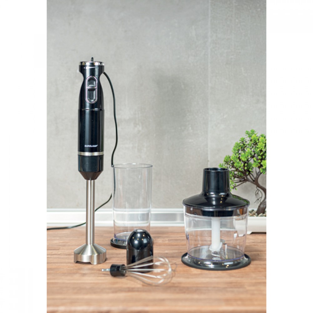 Ράβδος μπλέντερ χειρός με δοχεία από πλαστικό σε χρώμα μαύρο 1000W