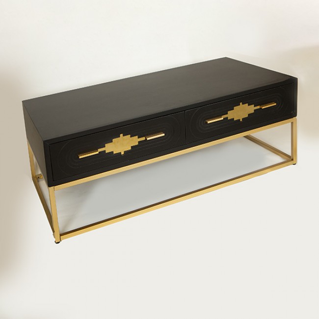 Τραπέζι σαλονιού από ξύλο/μέταλλο σε χρώμα μαύρο/χρυσό 120x60x45