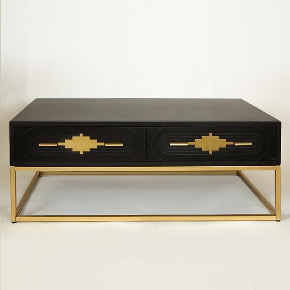 Τραπέζι σαλονιού από ξύλο/μέταλλο σε χρώμα μαύρο/χρυσό 120x60x45