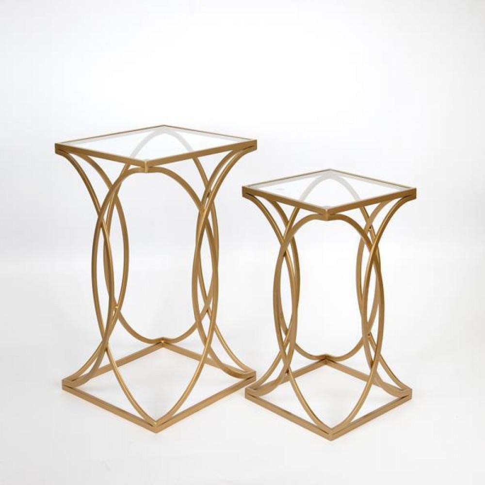 Σετ τραπέζια 2τμχ από μέταλλο σε χρώμα χρυσό 36x36x66