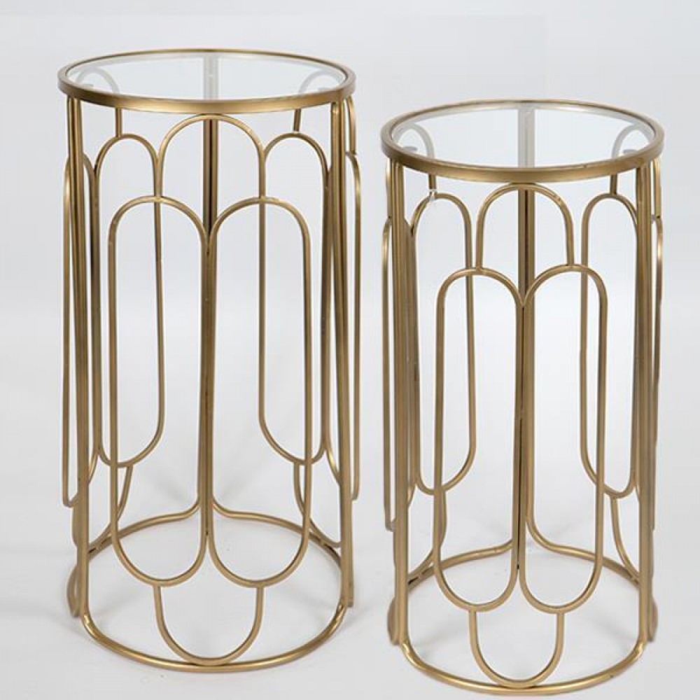 Σετ τραπέζια 2τμχ από μέταλλο σε χρώμα χρυσό Φ36x70