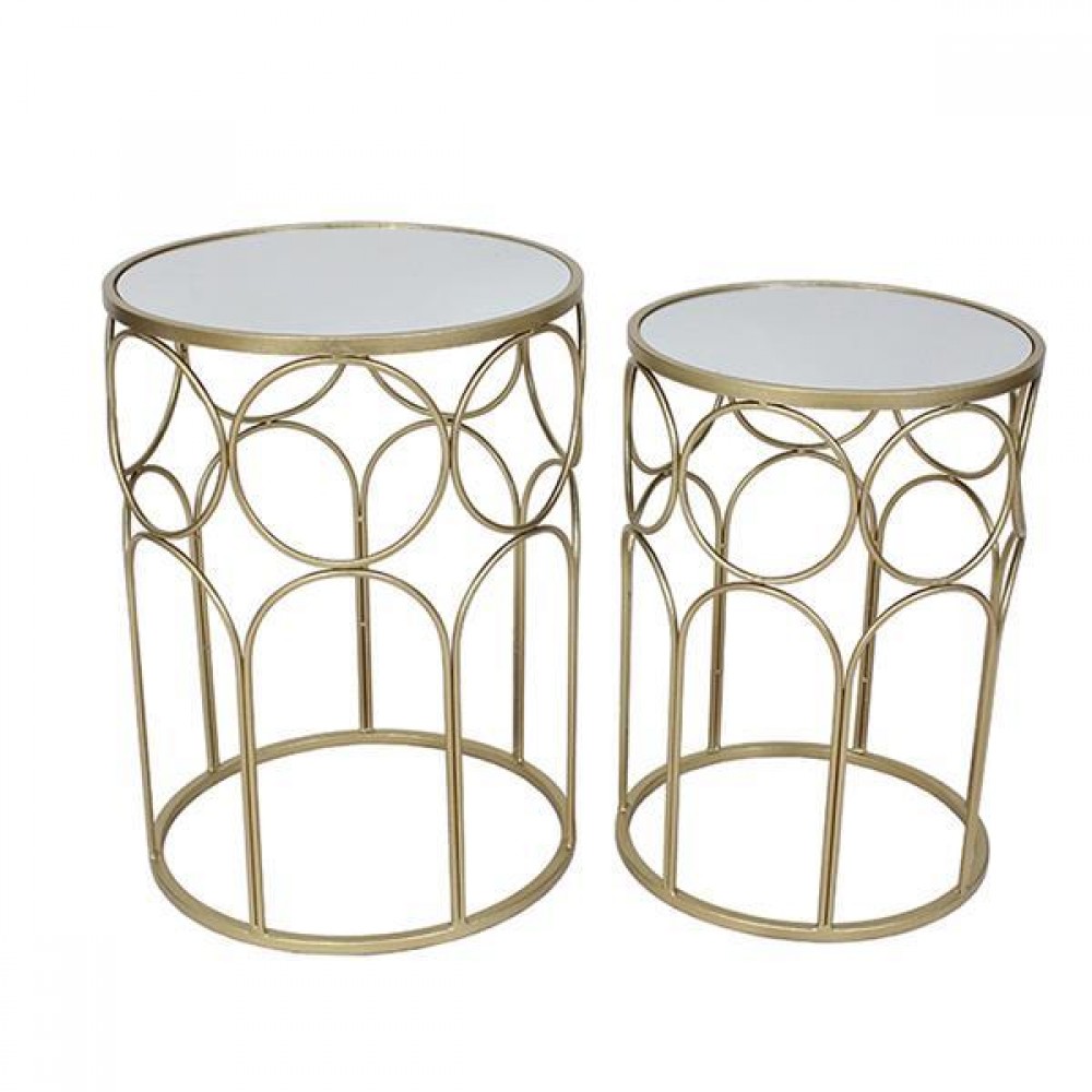Σετ τραπέζια 2τμχ από μέταλλο σε χρώμα χρυσό Φ41x56