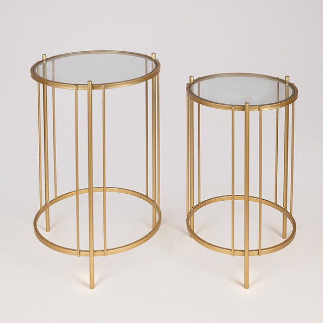 Σετ τραπέζια 2τμχ από μέταλλο σε χρώμα χρυσό Φ42x67