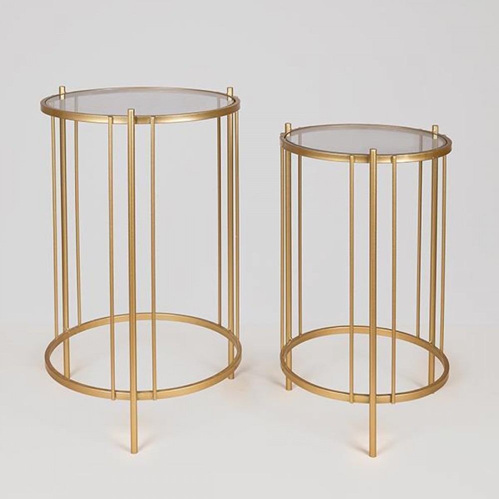 Σετ τραπέζια 2τμχ από μέταλλο σε χρώμα χρυσό Φ42x67