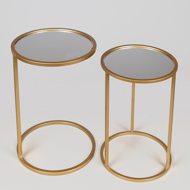 Σετ τραπέζια 2τμχ από μέταλλο σε χρώμα χρυσό Φ38x55.5
